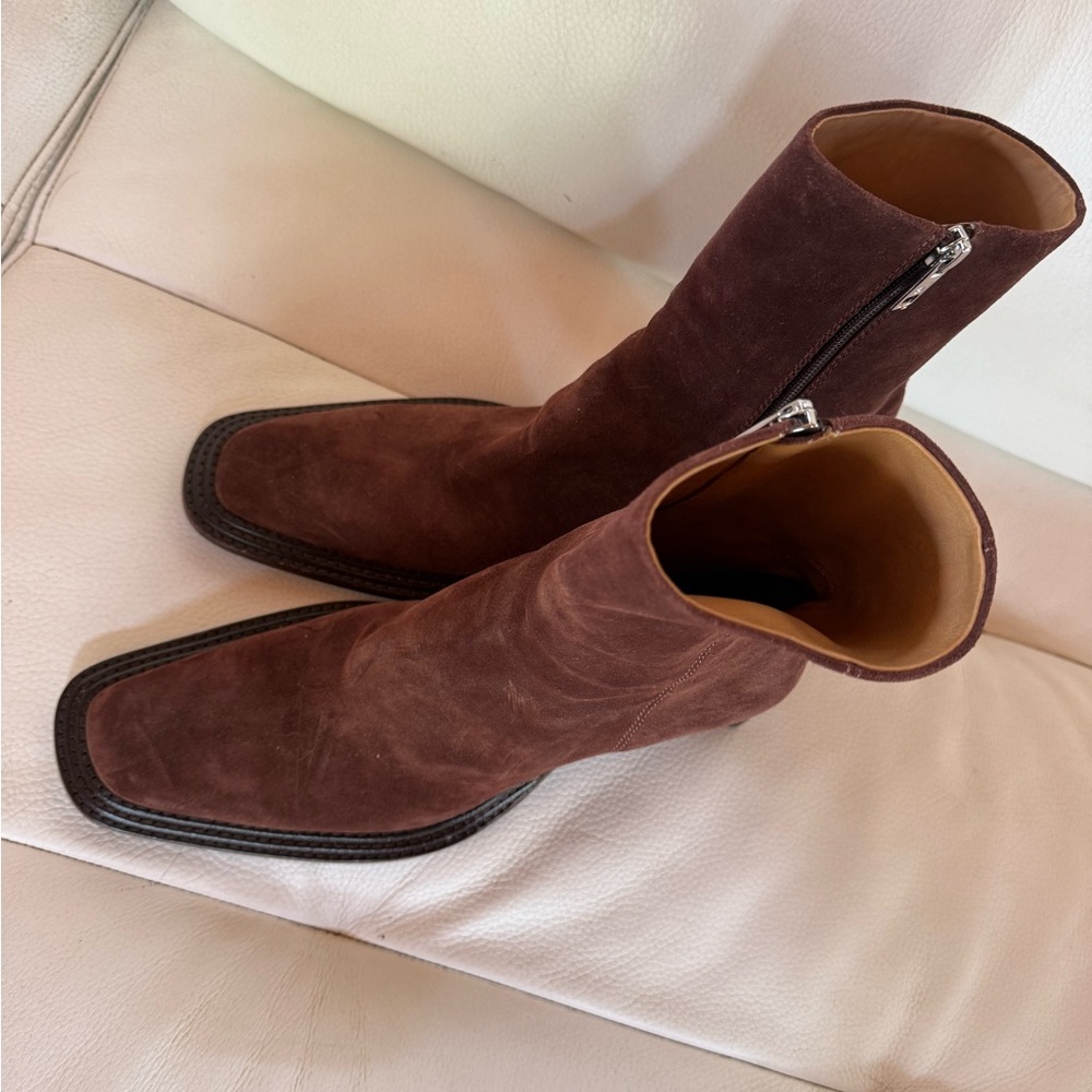 Alexander Wang Brown Suede Sculptural Heel Ankle Boots - Picture 2 of 5